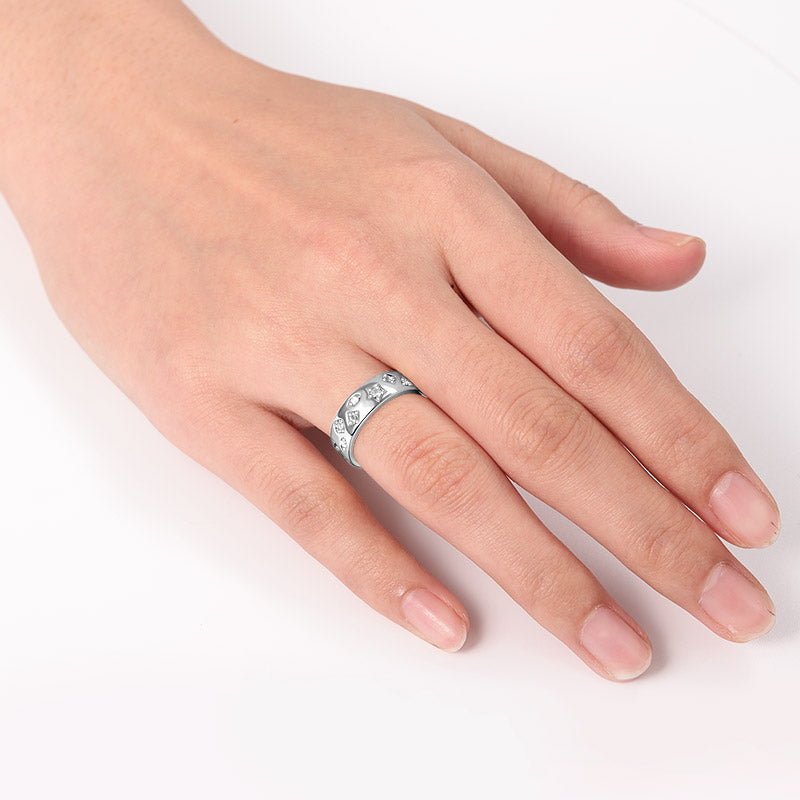 Band Eternity Ring Sterling Silver Geometric engraving with stones._3
