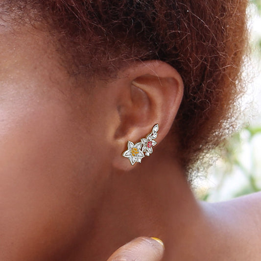 Elegant Flowers Climbers Earrings with Silver Plated Brass_3