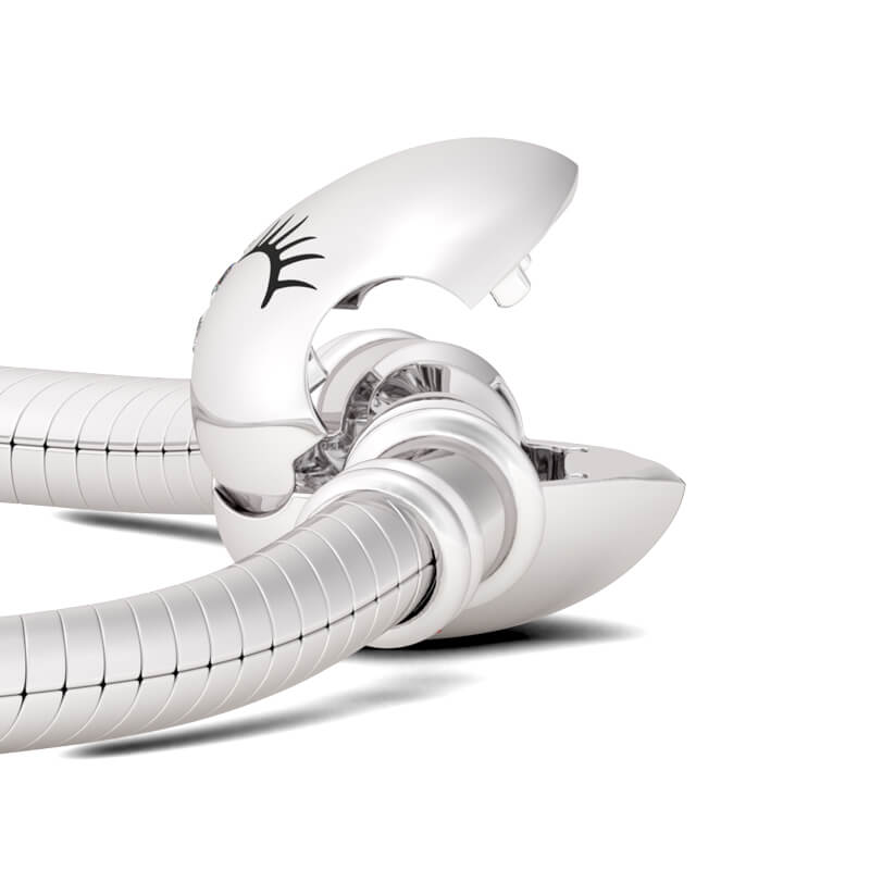 Gnoce "Love Your Smile" 925 Sterling Silver Heart Clasp Half Smiling Eyelash Half Clear CZ Stones with Red Enamel Heart Bracelet_3