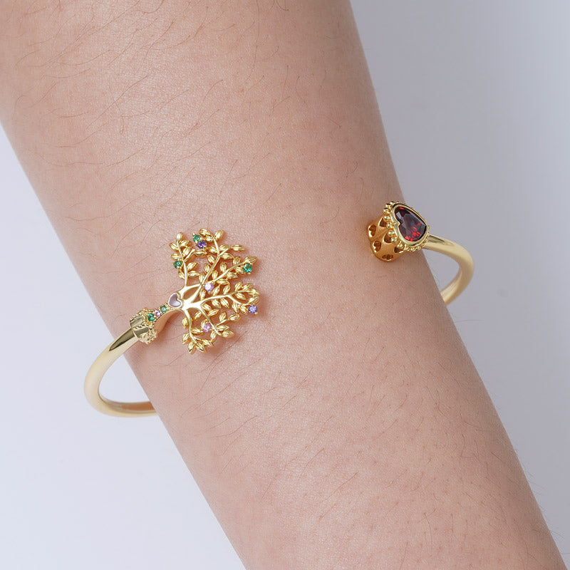 Lifetree & Heart Open Bangle Bracelet Sterling Silver 18K Gold Plated Inlaid with Multicolor Stones Mother's Day Gift_3
