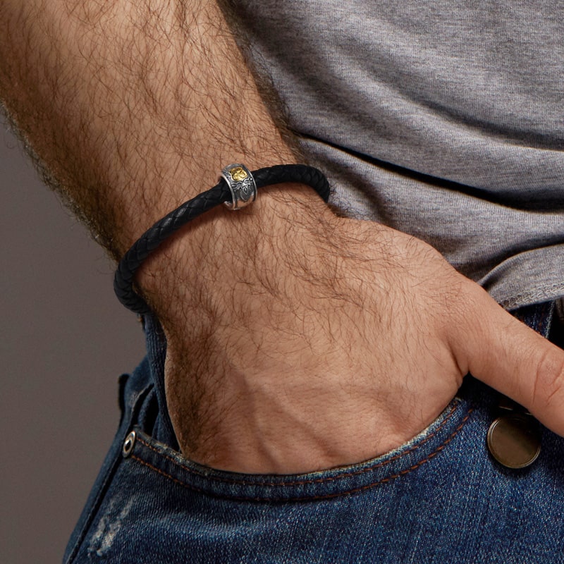 Route 66 Men's Charm Bead Sterling Siver fit Men's Bracelet Jewelry for Men_3