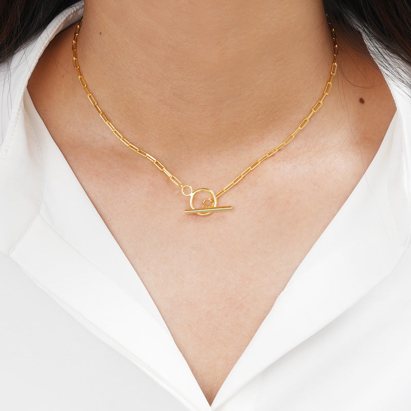 OT Buckle Chain Necklace Sterling Silver Gold Plated_3