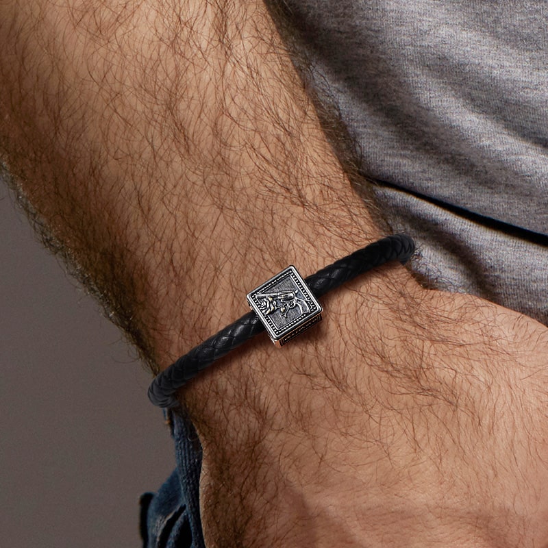 Gun & Rose Men's Charm Bead Sterling Siver fit Men's Bracelet Jewelry for Men_3