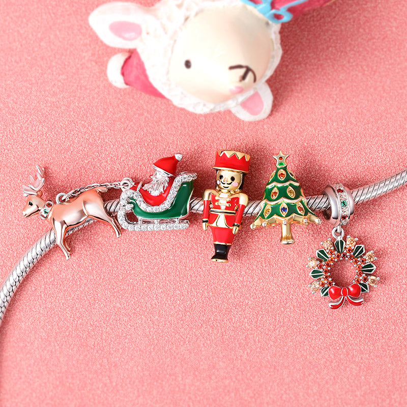 Gnoce "Merry Christmas" Santa Claus Is Coming To Town 925 Sterling Silver Bead Charm_2