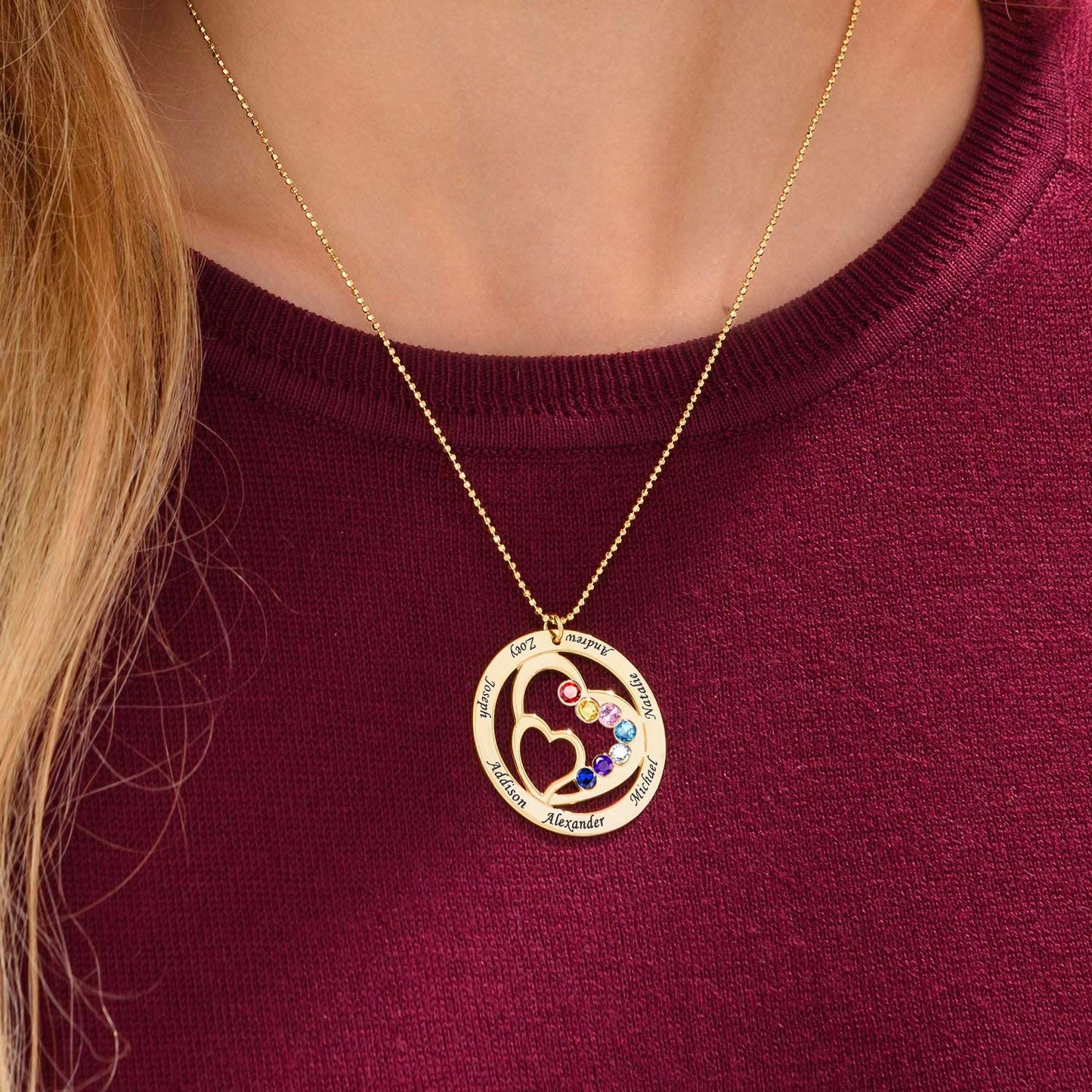 Gnoce "You Are In My Heart" Personalized Heart in Heart Birthstone Name Necklace Silver_6