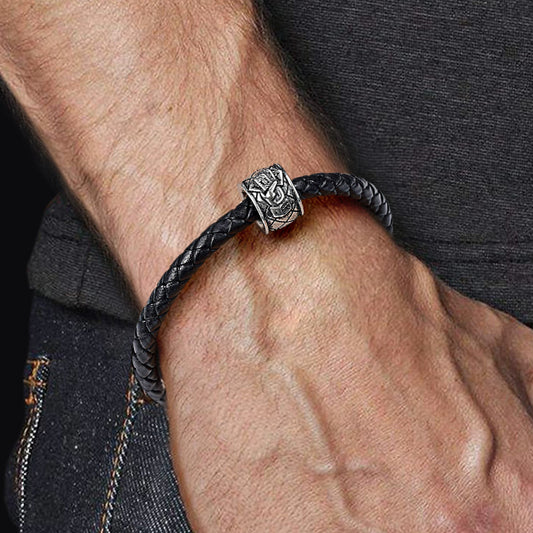 "Luck" Dice & King Men's Vintage Bead S925 Sterling Silver with Gift Copper Black Leather Men's Bracelet Jewelry for Men_5