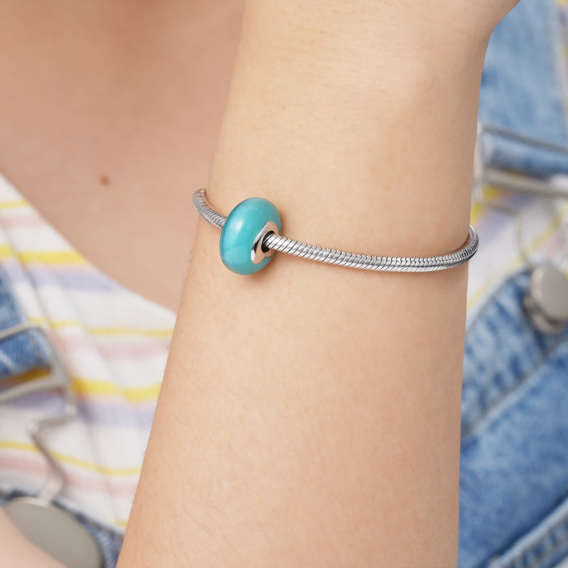 Greenish Blue Cat's Eye Gemstone Charm Bead 925 Sterling Silver Heart Hole_3