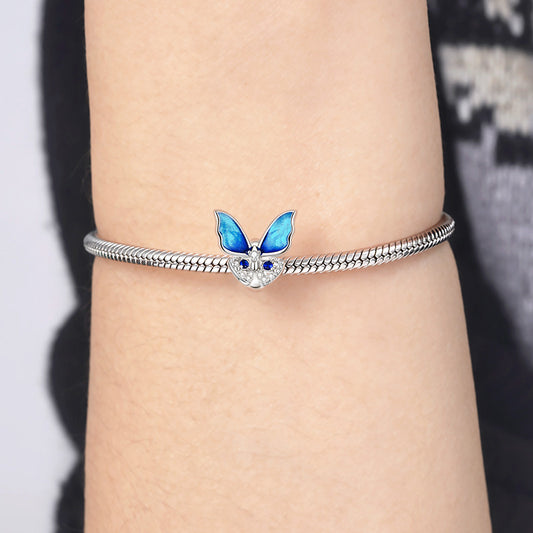 Blue Butterfuly Stopper for Charm Bracelets 925 Sterling Silver Inlaid with Clear Gemstones_3