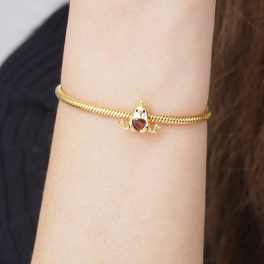 Little Yellow Chicken Embraces Heart Gemstone Charm Bead 925 Sterling Silver Gold Plated_3