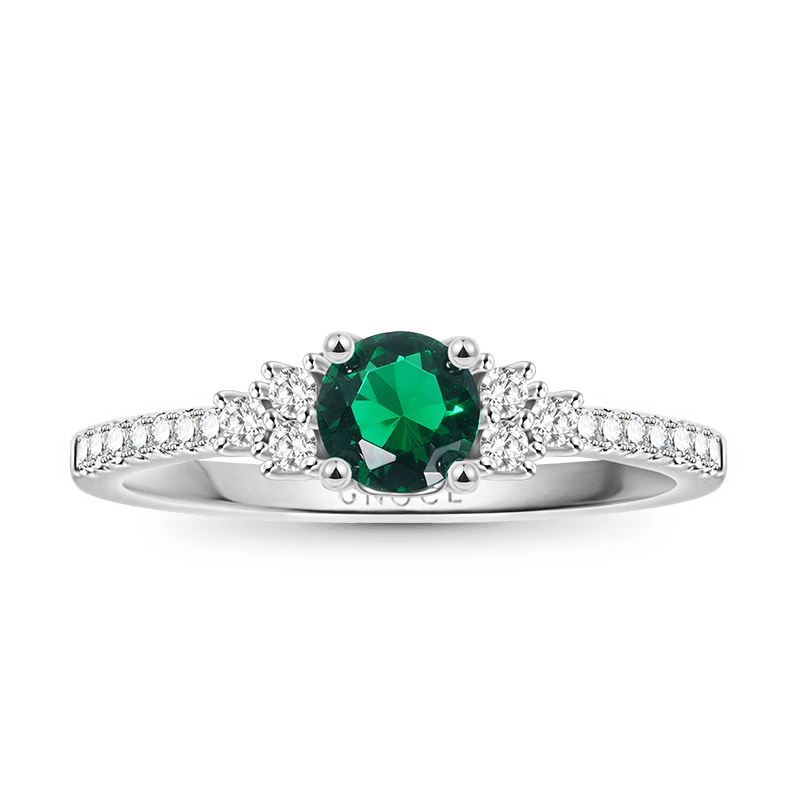 Elegant Round Cut Emerald Ring 925 Sterling Silver Pave Gemstones_1