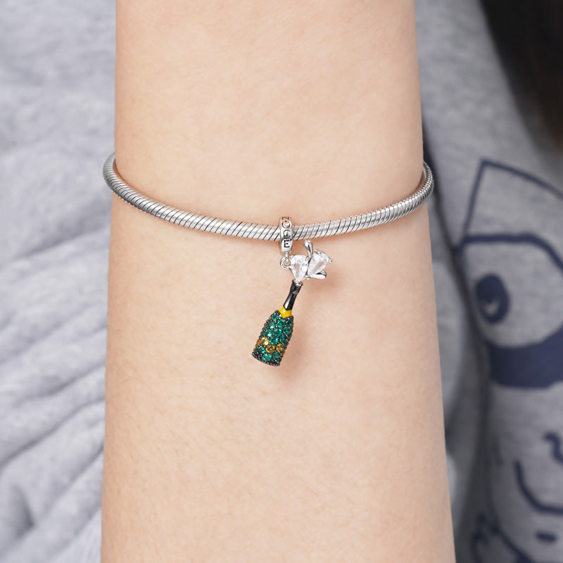 Champagne Bottle Explosion Pendant Dangle Charm 925 Sterling Silver with Enamels & Colorful CZ Stones_3