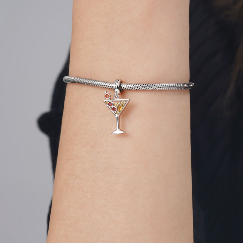 Sparkling Cocktail Stemware Pendant Dangle Charm 925 Sterling Silver Inlaid with Colorful CZ Stones_3