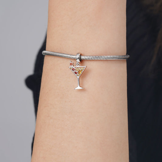 Sparkling Cocktail Stemware Pendant Dangle Charm 925 Sterling Silver Inlaid with Colorful CZ Stones_3
