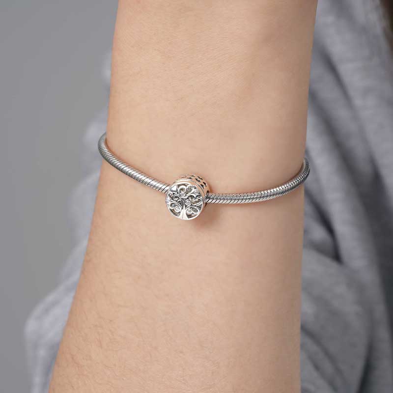 Openable Family Tree Charm Bead 925 Sterling Silver with Hearts Hollow_3
