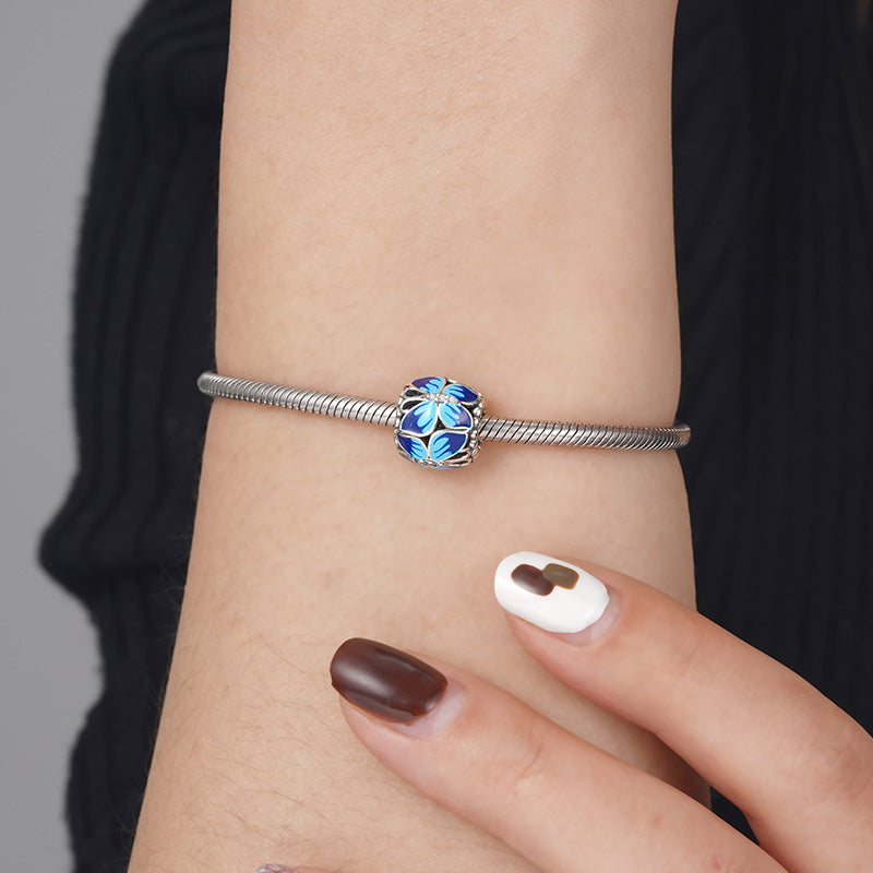 Blue Morpho Butterfly Charm Bead 925 Sterling Silver with Gradient Blue Enamels & Clear Gemstones_3