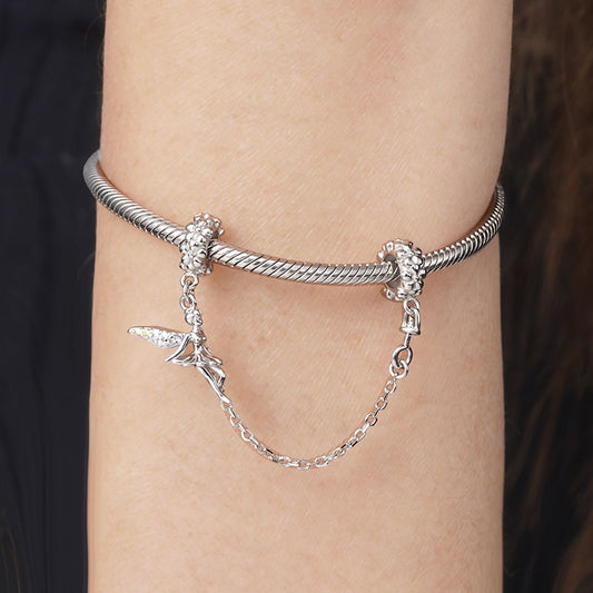 Flower Fairy Safety Chain 925 Sterling Silver Inlaid with Clear Gemstones_3