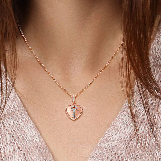 Gnoce "You Are My Key" Heart Personalized Necklace 18k Rose Gold Sterling Silver Engravable Name Necklace_3