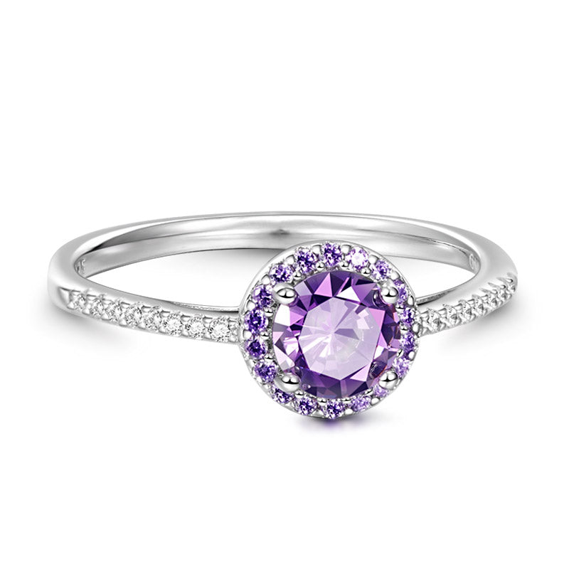 Sparkling Purple Round-cut Ring 925 Sterling Silver_2