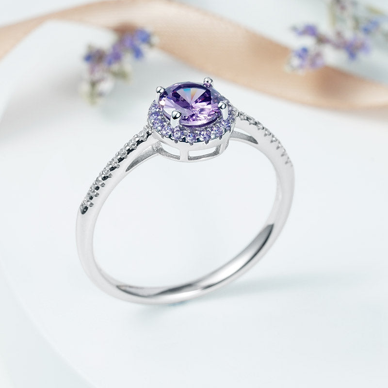 Sparkling Purple Round-cut Ring 925 Sterling Silver_5