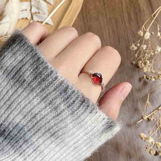 Adjustable Nature Mozambique Garnet Gemstone Ring 925 Sterling Silver 18k Rose Gold Plated_3