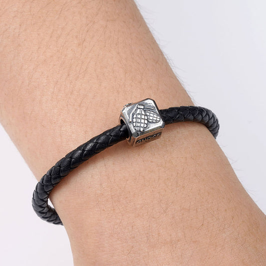Grenade Vintage Bead S925 Sterling Silver with Gift Copper Black Leather Men's Bracelet Jewelry for Men_5