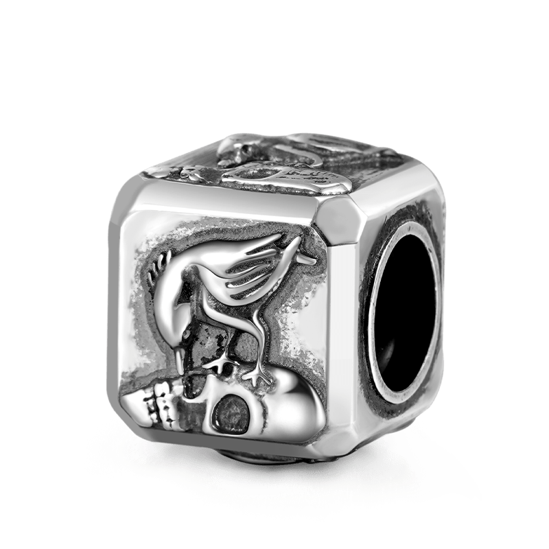 Raven & Skeleton Vintage Bead S925 Sterling Silver with Gift Copper Black Leather Men's Bracelet Jewelry for Men_2