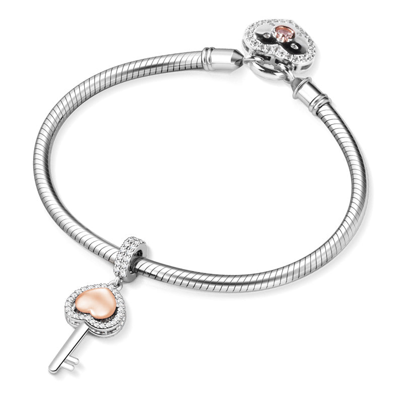 GNOCE "Let Me Open Your Heart" 925 Sterling Silver Key Pendant with 18K Rose Gold Plated Heart_3