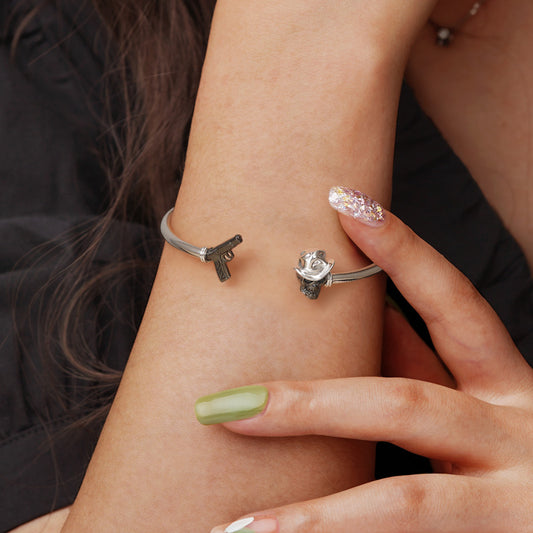 Gnoce Skull & Gun Open Removable Bangle Bracelet_5