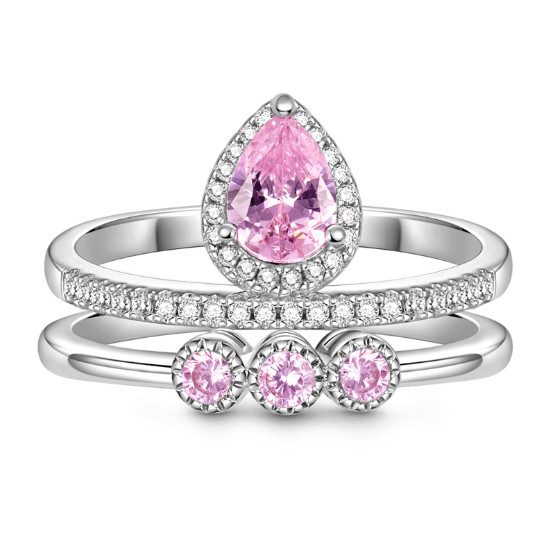 Gnoce Double Pink Pear Cut Stackable Ring Set_1