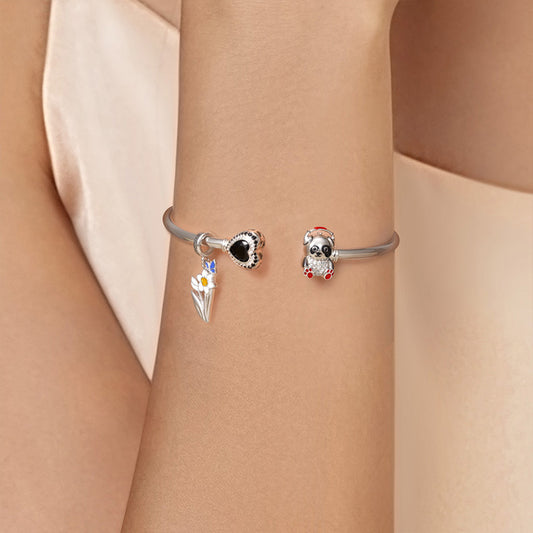 Gnoce Cute Panda & Love Heart Open Removable Bangle Bracelet_5