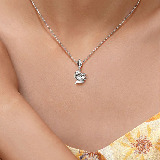 Gnoce "Best Friend" A Lovely Girl Embraces A Cat Pendant Dangle Charm_7