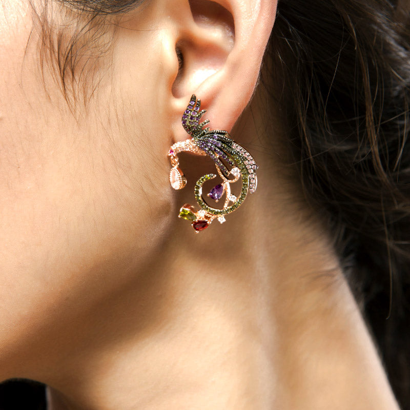 Gnoce Asymmetrical Phoenix Dangle Earrings_3