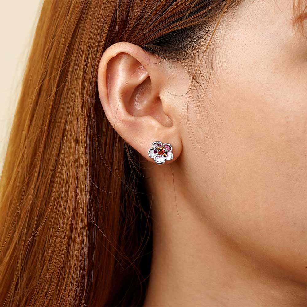 Gnoce Pink Cherry Blossoms Stud Earrings_3