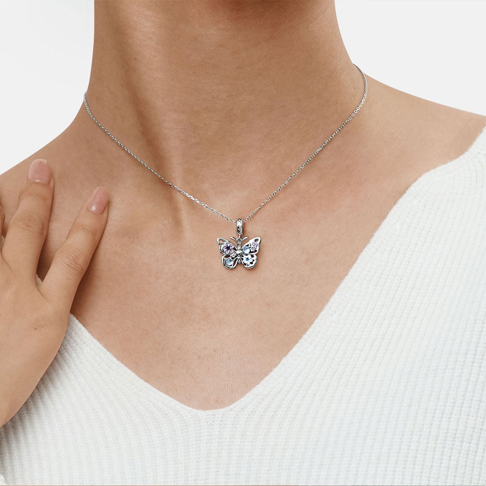 Gnoce Sparkling Flying Butterfly Moonstone Pendant Dangle Charm_7