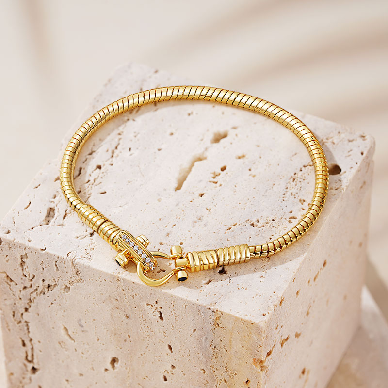 Gnoce Foldover Buckle Basic Snake Chain Bracelet_3