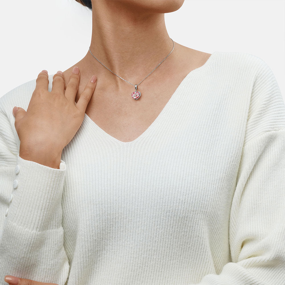 Gnoce Flower Heart Personalized Photo Double Pendant Dangle Charm_5