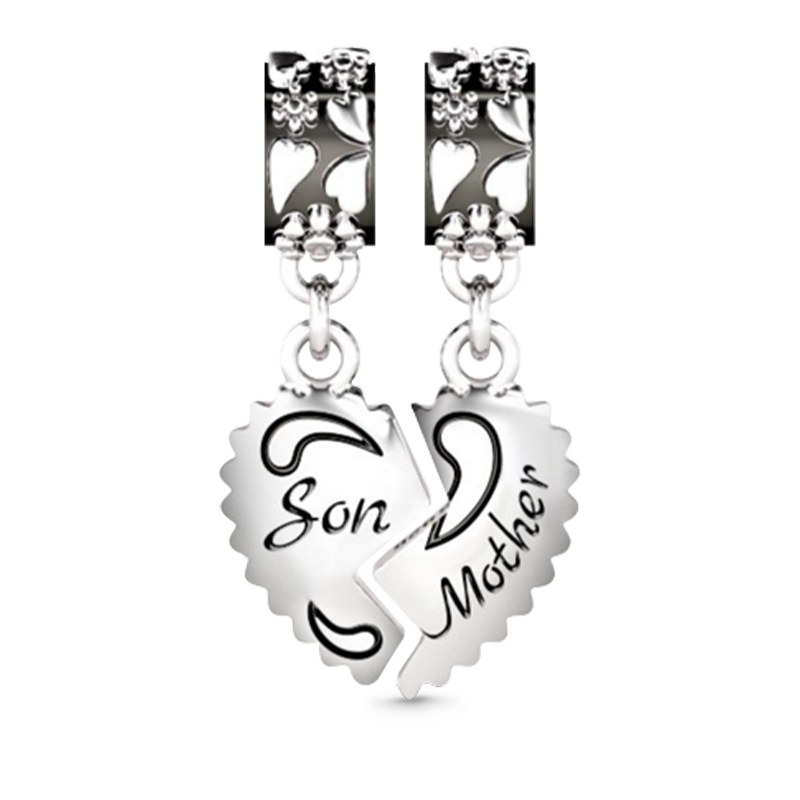 Gnoce "Love You Mom" Mother & Son Family Theme 925 Sterling Silver Unique Whole Heart Charm Set_1