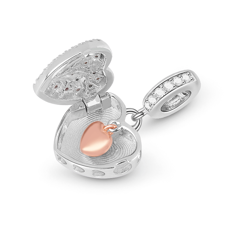 Gnoce "My Heart Will Go On" Heart Shaped Pendant Engravable Charm with Hollow Design Sterling Silver inlaid with Multicolor CZs_2