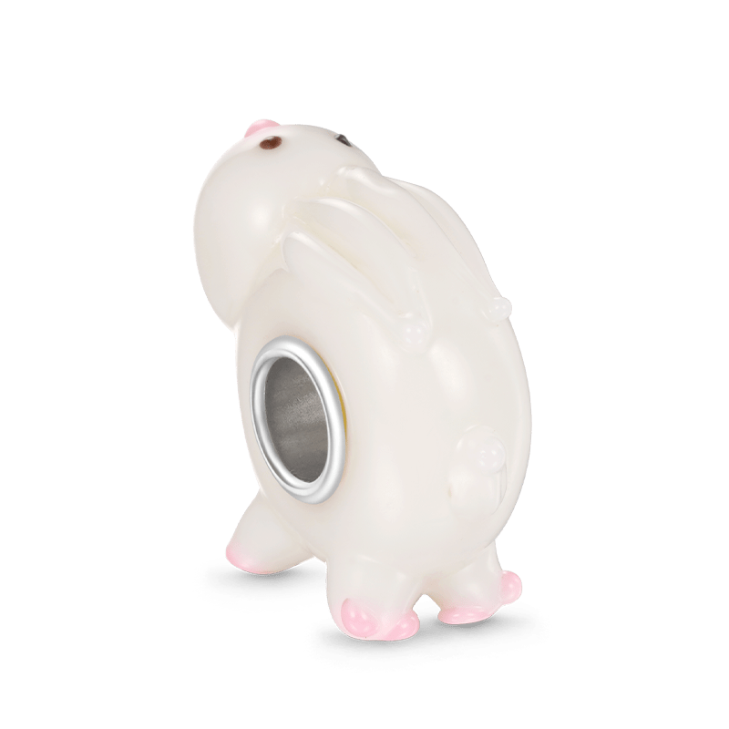 Gnoce White Rabbit Murano Glass Charm_2