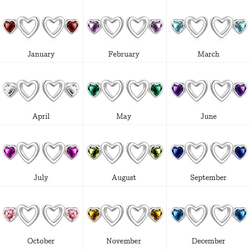 Gnoce Love Heart Birthstone Stud Earrings_6