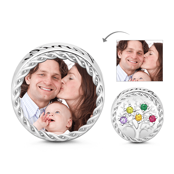 Gnoce "Song of Family" Made of 925 Sterling Silver Studded Colorful Sparkling And Charming Stones Family Tree Photo Charm_1