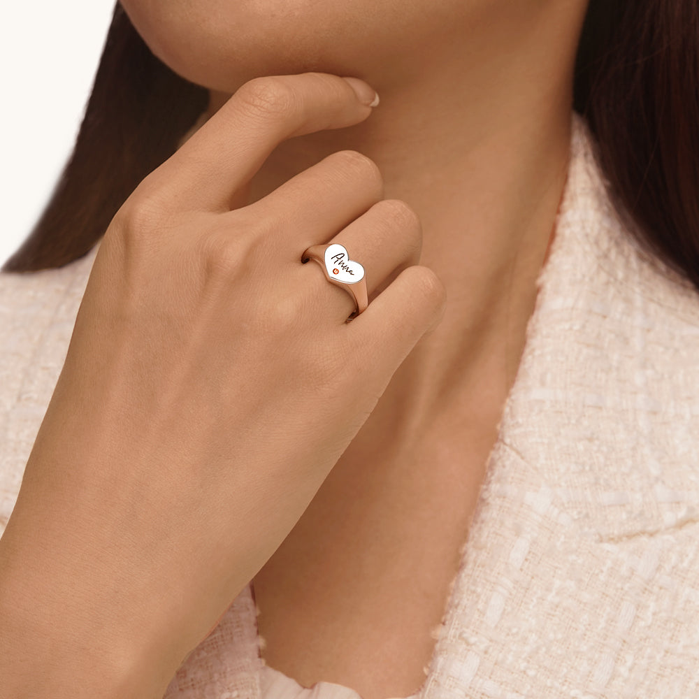Gnoce Engravable Birthstone Heart Signet Ring_5