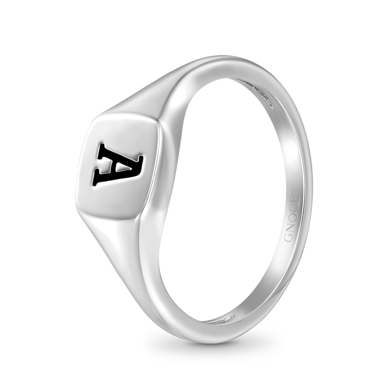 Gnoce Personalized Initial Letter Silver Square Ring_2