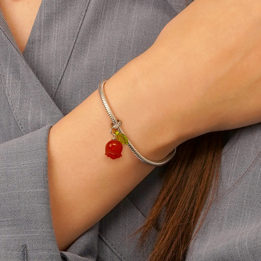 Gnoce Chalcedony Red Rose Pendant Dangle Charm_6