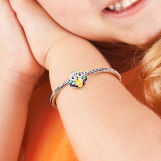 Hamburger Embraces Heart Gemstone Charm Bead 925 Sterling Silver with Colorful Enamels_4