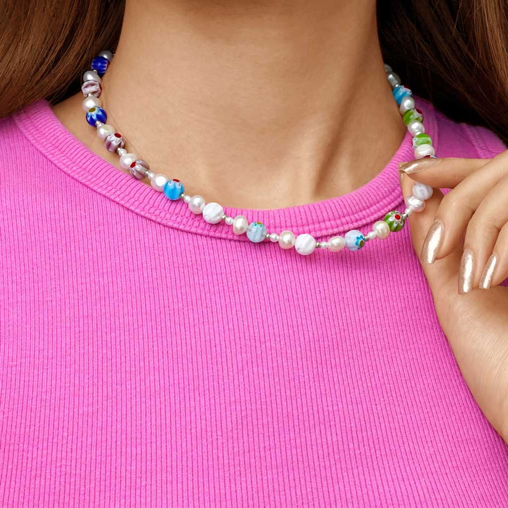 Gnoce Multi Color Beaded & Pearls Choker Necklace_4