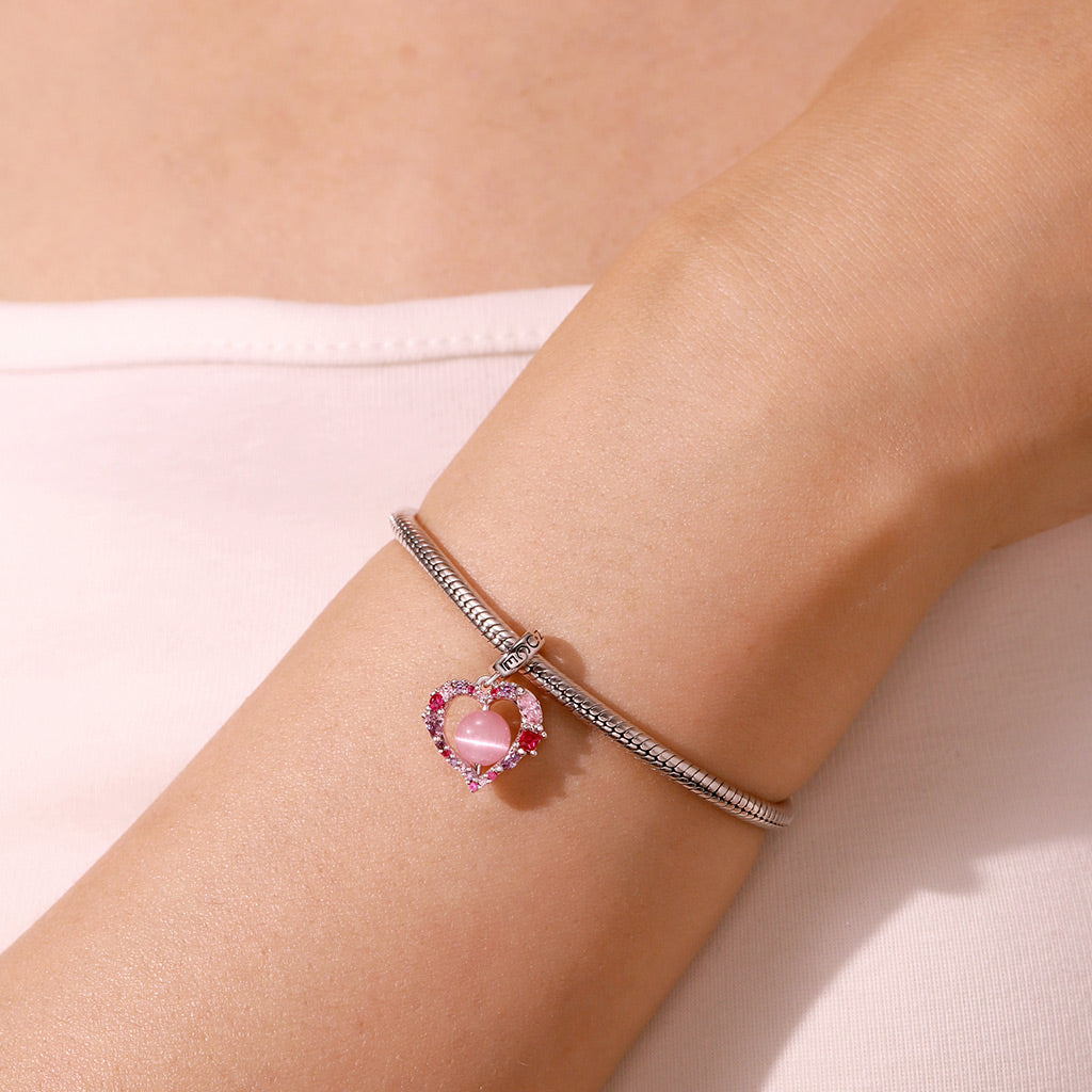 Gnoce Cat's Eye Round Bead Heart Valentine's Day Pendant Dangle Charm_6