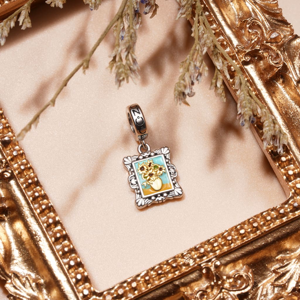 Gnoce Van Gogh Sunflowers Frame Pendant Dangle Charm_3