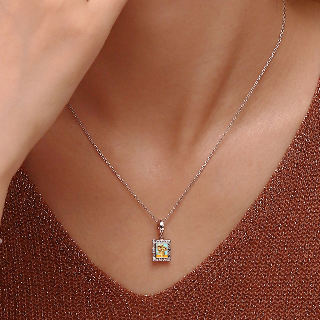 Gnoce Van Gogh Sunflowers Frame Pendant Dangle Charm_5