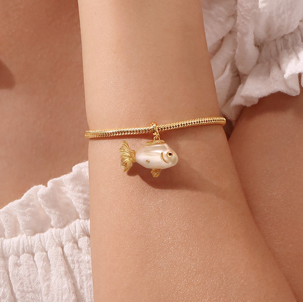 Gnoce Orange Goldfish Baroque Pearl Pendant Dangle Charm_5